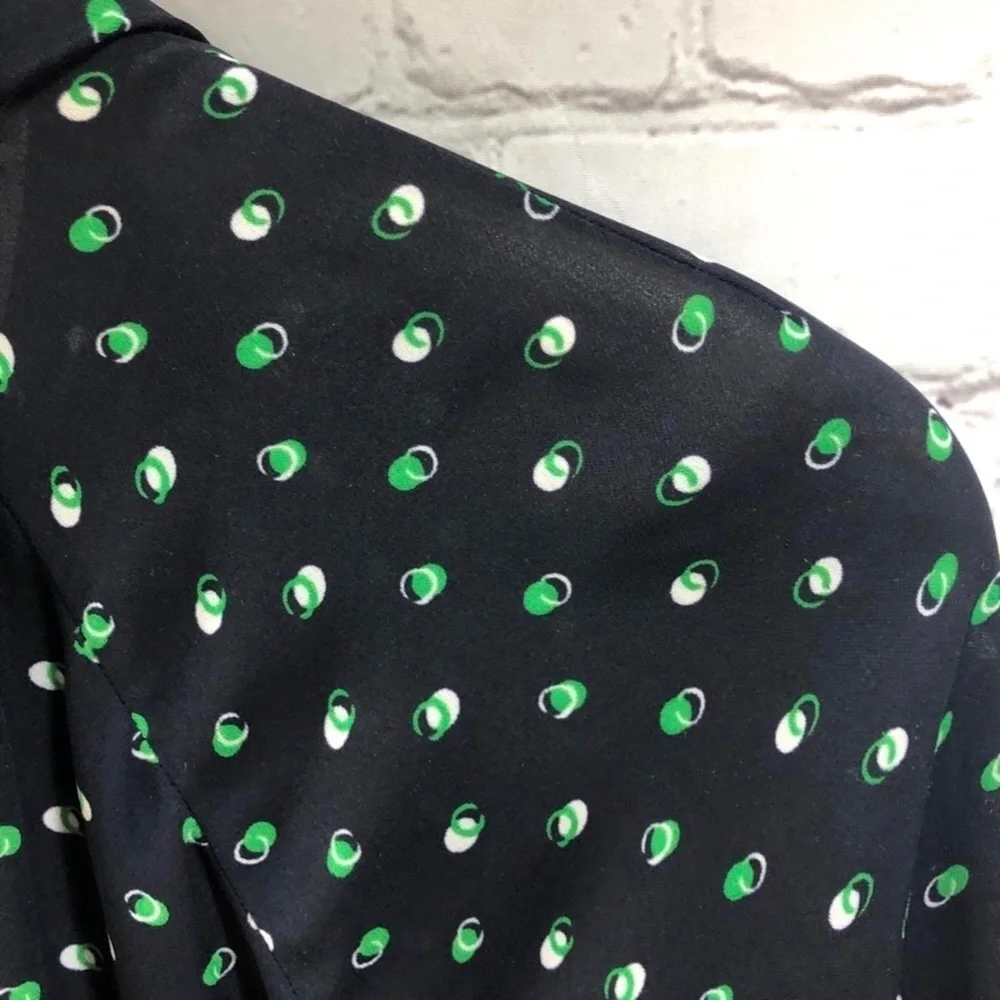 CAbi Martini Top Blouse Style #5019 Size Small Blue Green Button Front Polka Dot